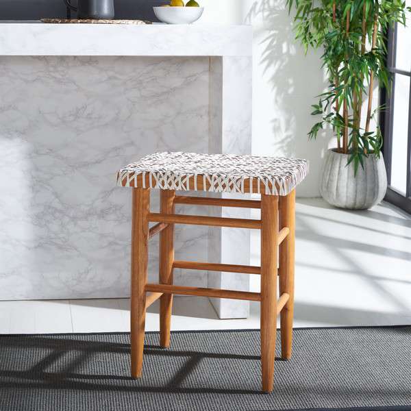 Safavieh Kaleo Woven Leather Counter Stool - White - Image 4