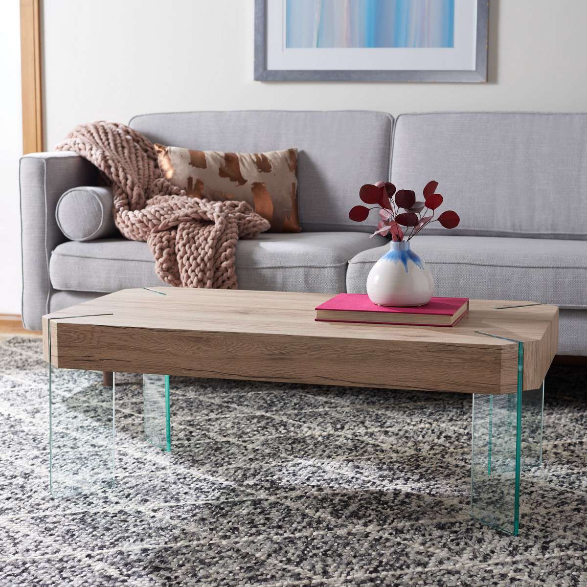 Safavieh Katelyn Rectangular Contemporary Glass Leg Coffee Table - Natural - Image 4
