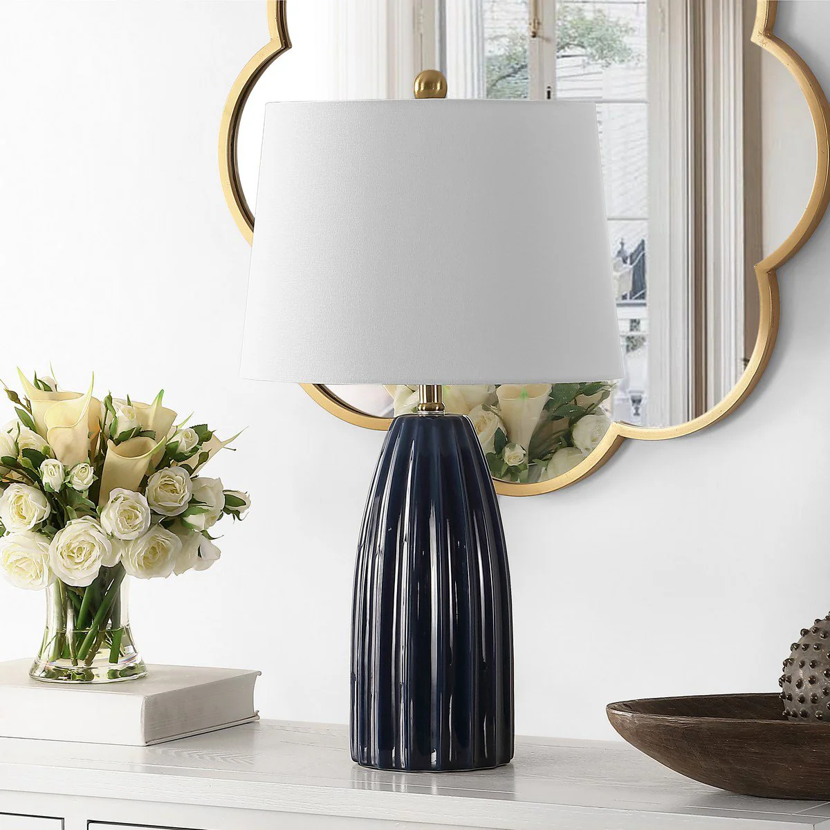 Safavieh Kayden Ceramic Table Lamp - Navy Blue - Image 3