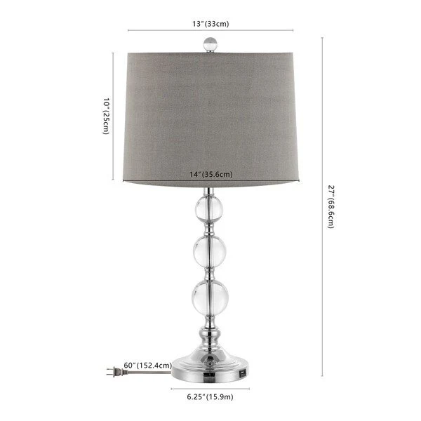 Safavieh Keeva, 27 Inch, Clear/Chrome, Crystal/Iron Table Lamp Set Of 2 W/ Usb Port ‰ÛÒ Grey Shades? Set Of 2 - Clear - Image 3