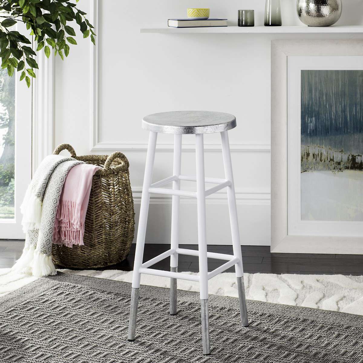 Safavieh Kenzie 30''H Silver Dipped Bar Stool - White - Image 4