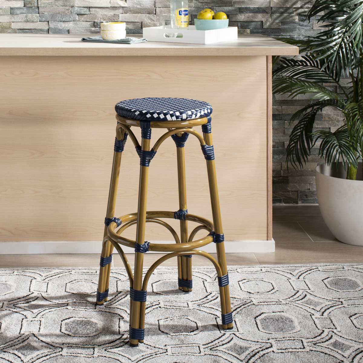 Safavieh Kipnuk Stool Navy/White (Indoor/Outdoor) - Navy - Image 4