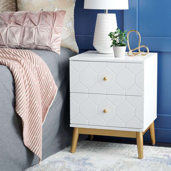Safavieh Kit 2 Drawer Patterned Night Stand - White - Image 4