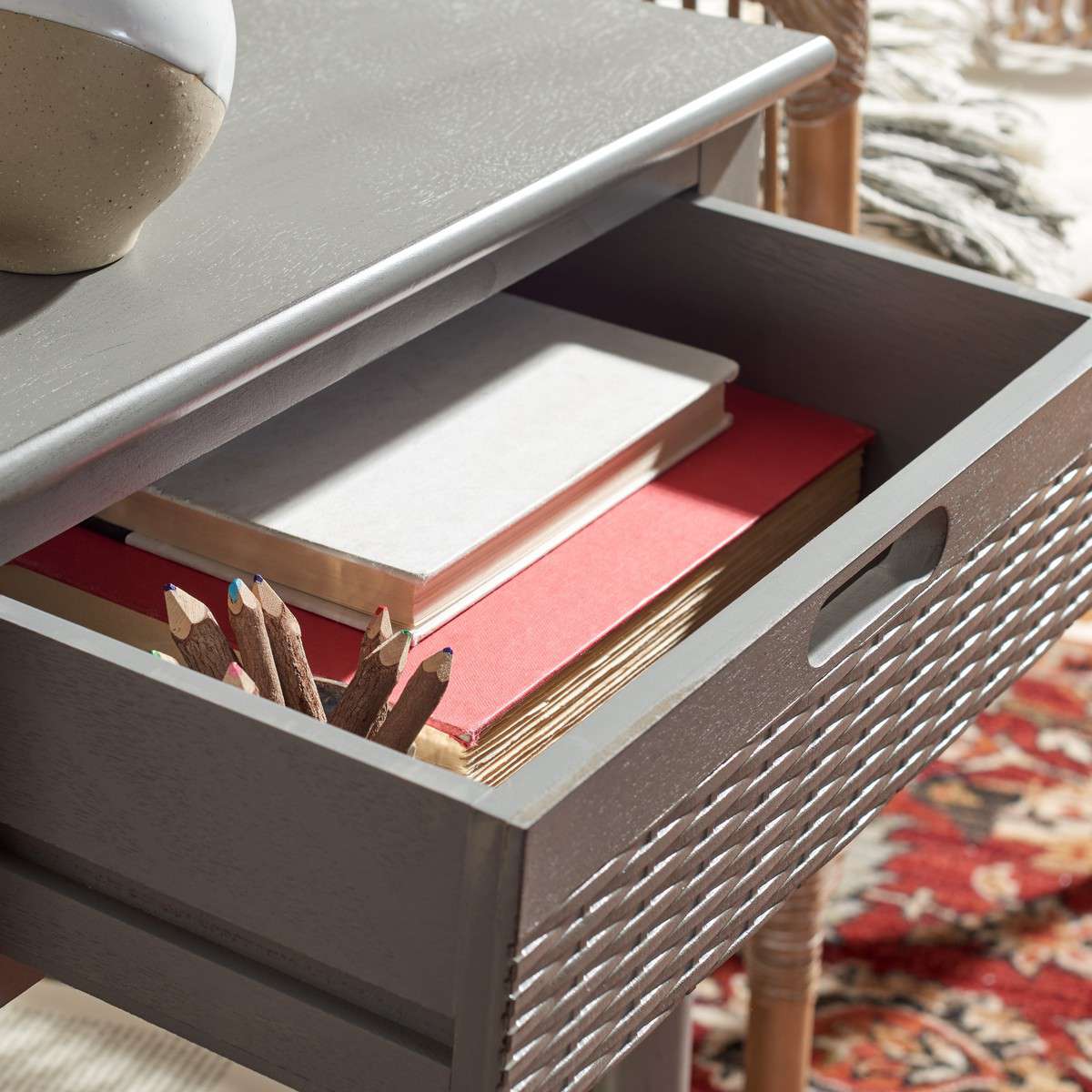 Safavieh Landers 1 Drawer Accent Table - Distressed Gray - Image 4