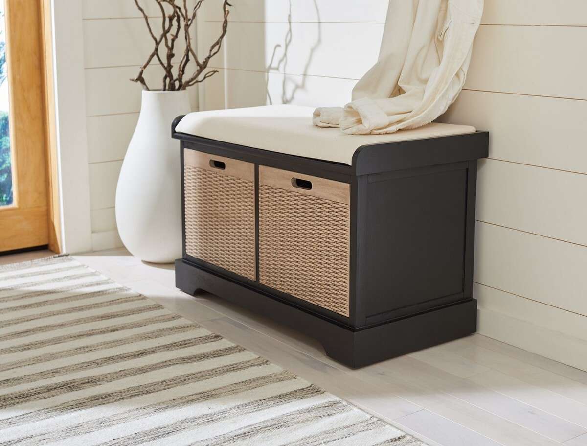 Safavieh Landers 2 Drawer/Cushion Storage Bench - Black - Image 2