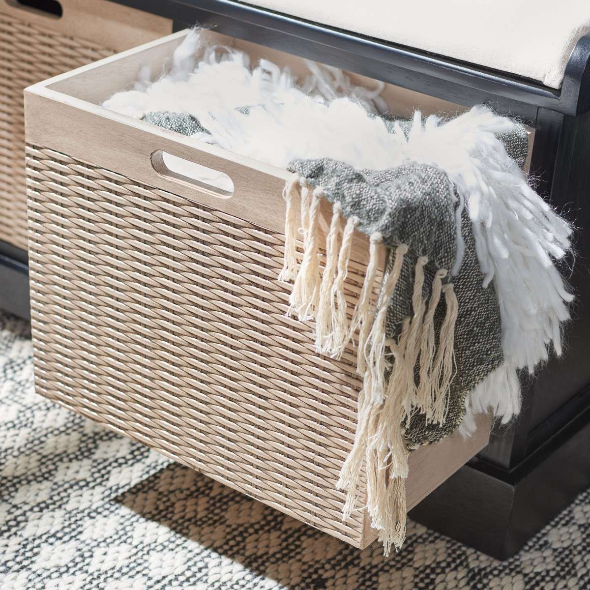 Safavieh Landers 2 Drawer/Cushion Storage Bench - Black - Image 4