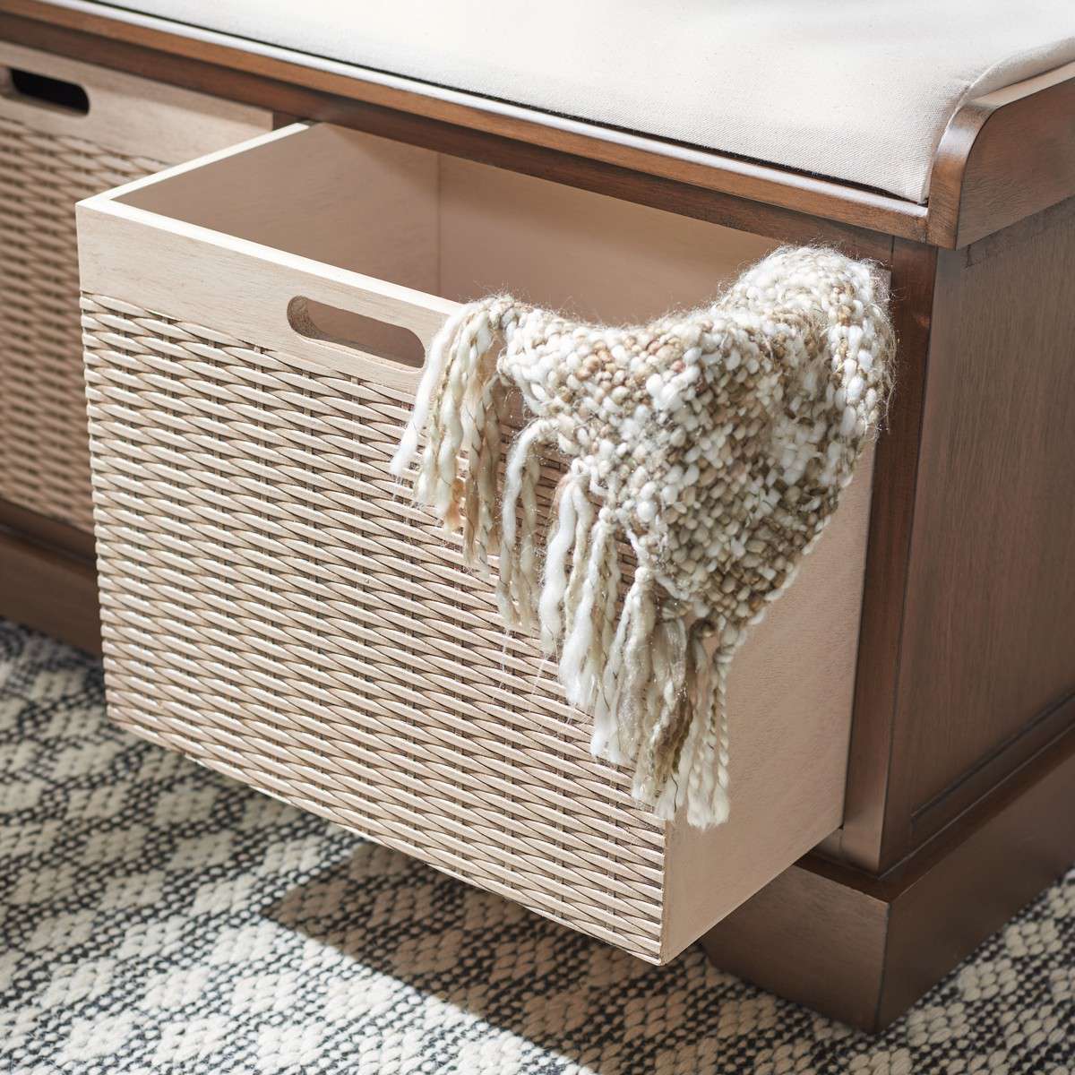 Safavieh Landers 2 Drawer/Cushion Storage Bench - Brown - Image 3