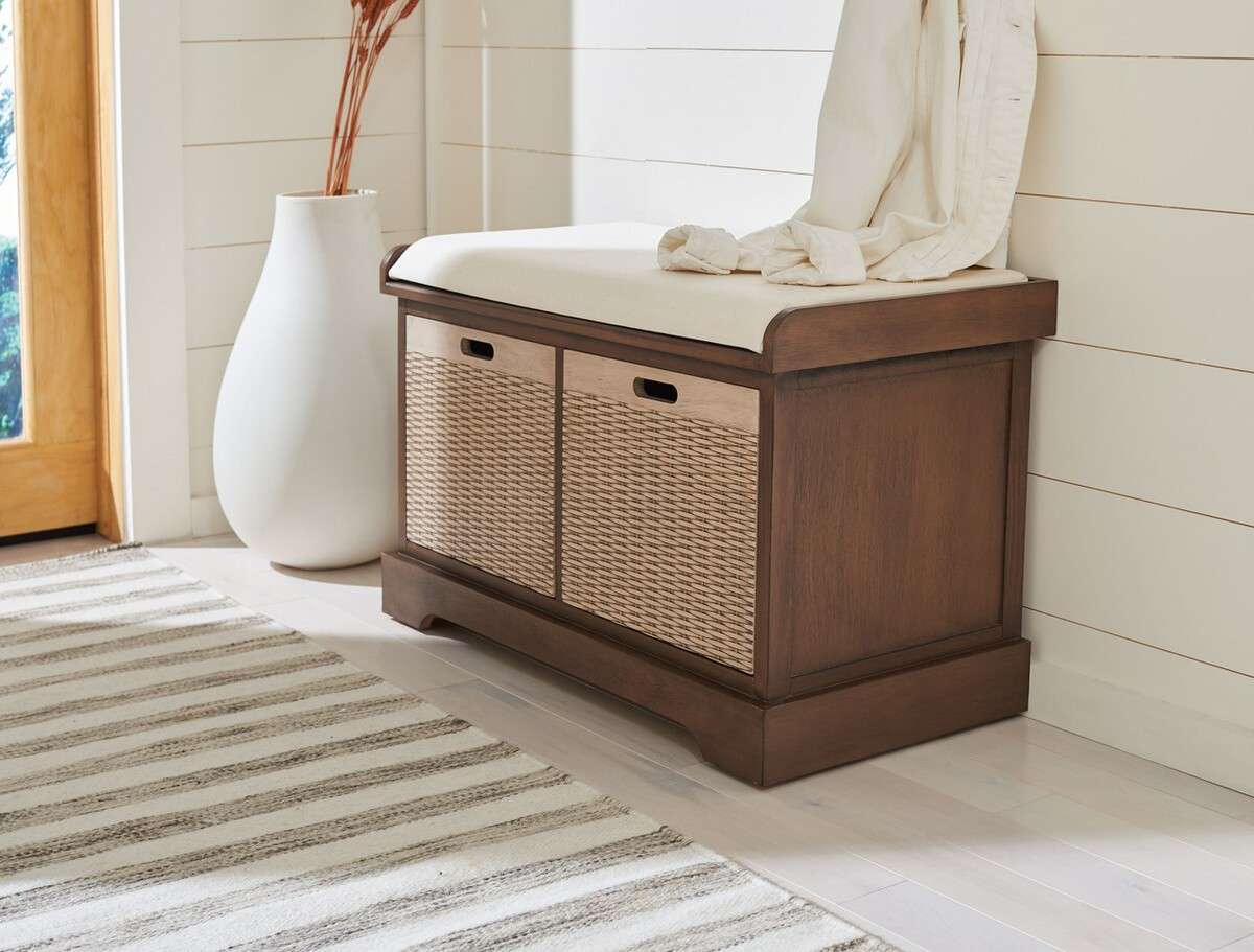 Safavieh Landers 2 Drawer/Cushion Storage Bench - Brown - Image 4