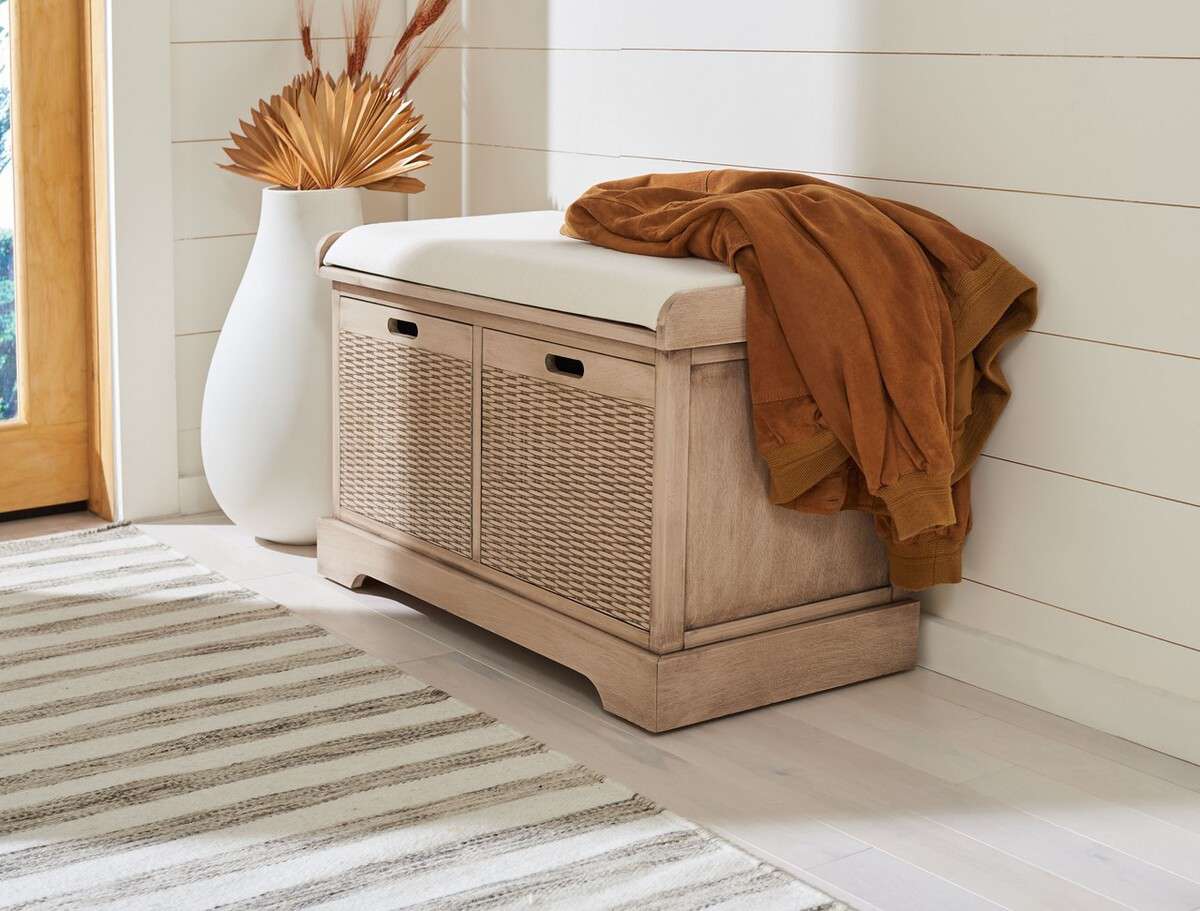 Safavieh Landers 2 Drawer/Cushion Storage Bench - Sand - Image 3
