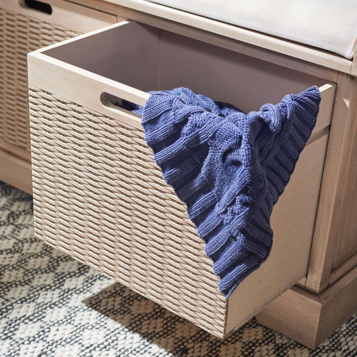 Safavieh Landers 2 Drawer/Cushion Storage Bench - Sand - Image 4