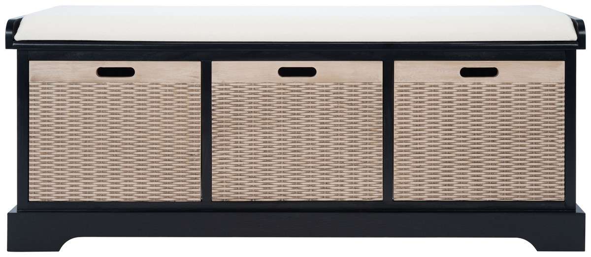 Safavieh Landers 3 Drawer/Cushion Storage Bench - Black - Image 2