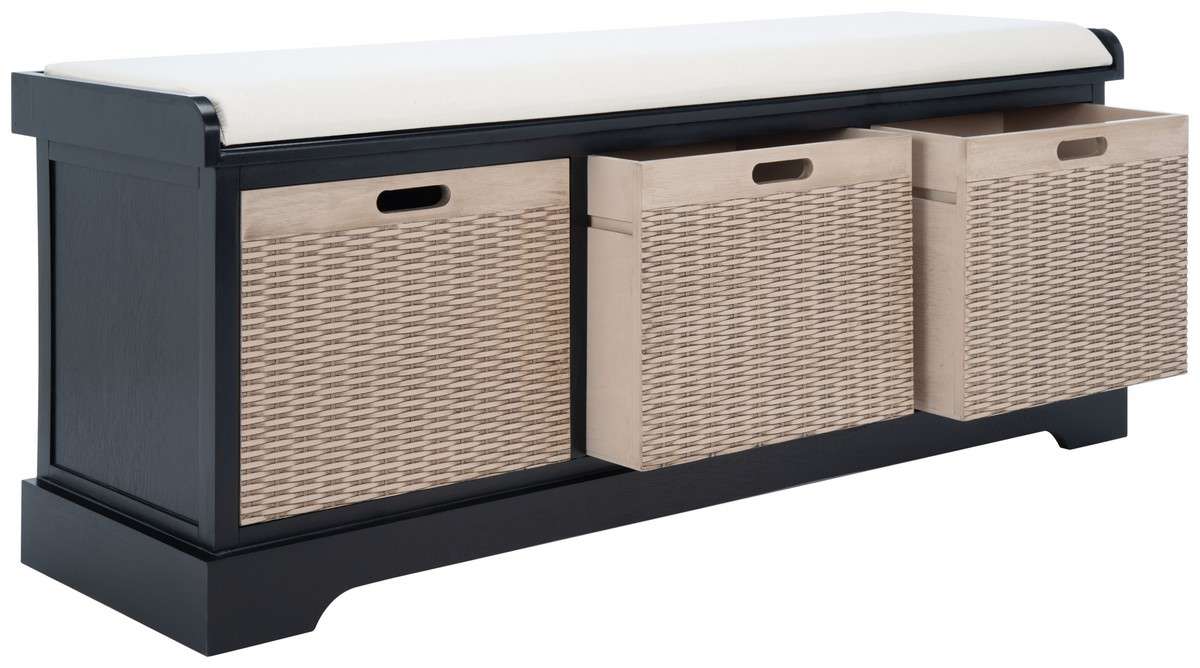 Safavieh Landers 3 Drawer/Cushion Storage Bench - Black - Image 3