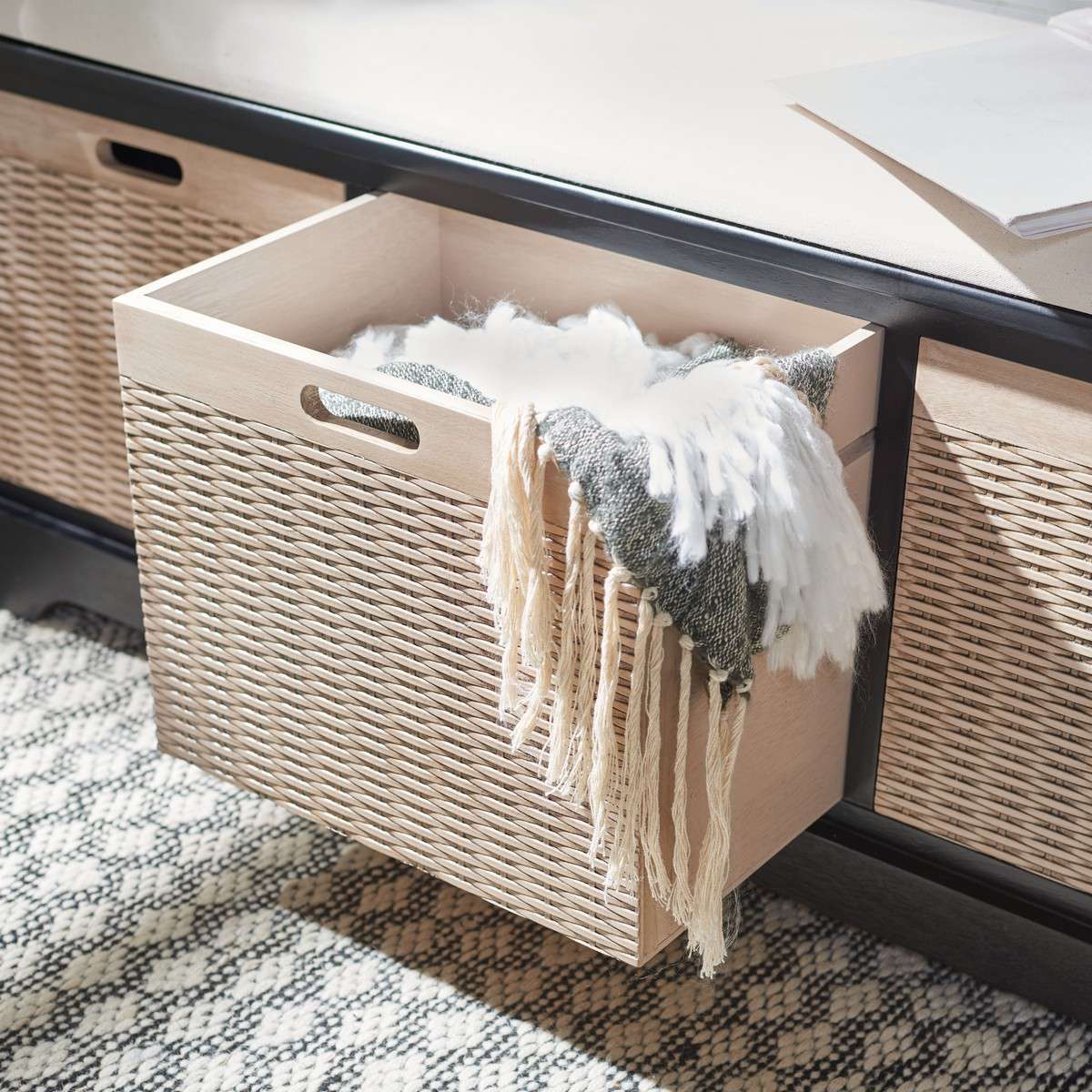 Safavieh Landers 3 Drawer/Cushion Storage Bench - Black - Image 4