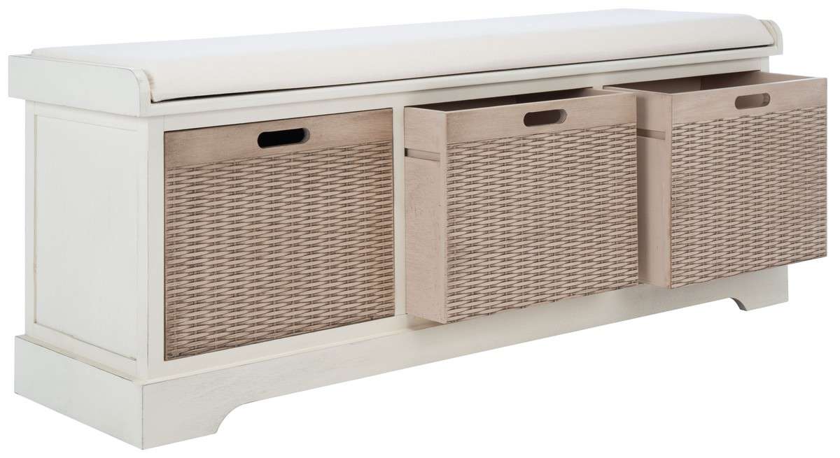 Safavieh Landers 3 Drawer/Cushion Storage Bench - Distressed White - Image 3