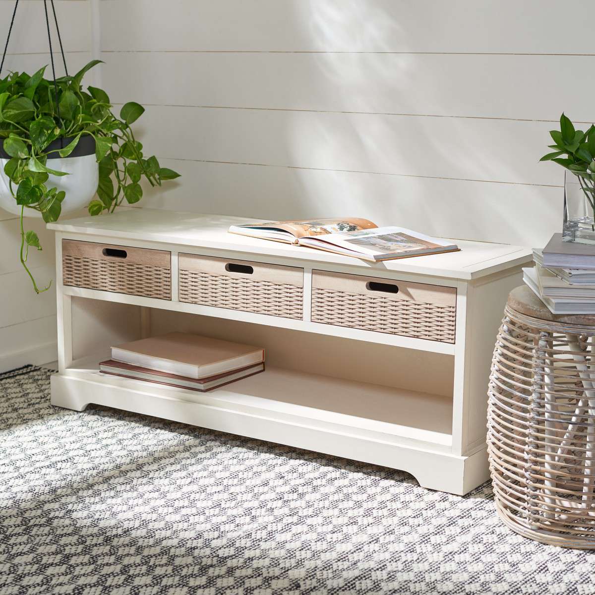 Safavieh Landers 3 Drawer Storage Bench - Distressed White - Image 4