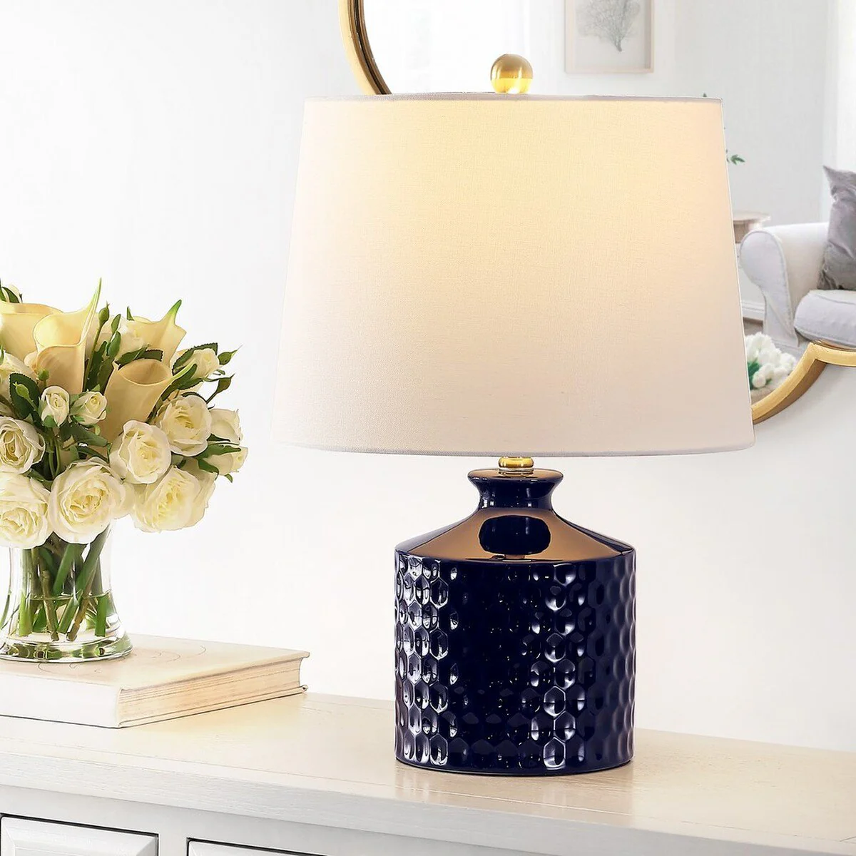 Safavieh Landon Ceramic Table Lamp - Navy Blue - Image 3