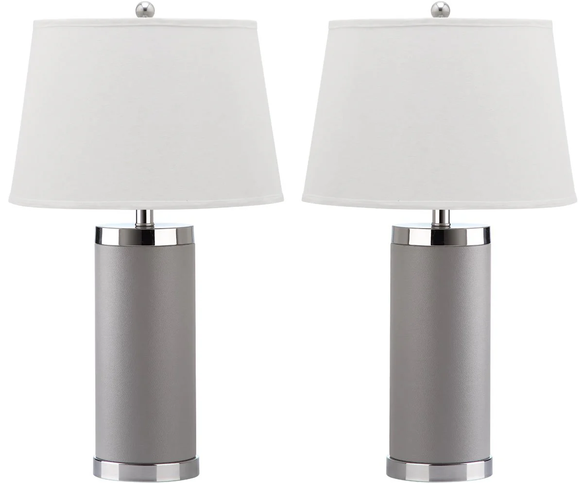 Safavieh Leather 25-Inch H Column Table Lamp Set Of 2 - Grey - Image 2