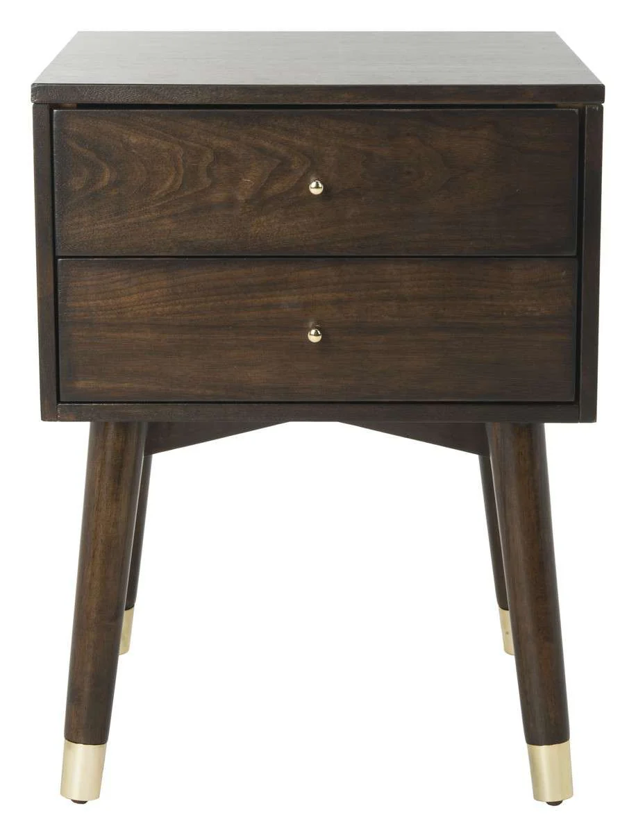 Safavieh Lyla Mid Century Retro Silver Cap Nightstand - Walnut - Image 2