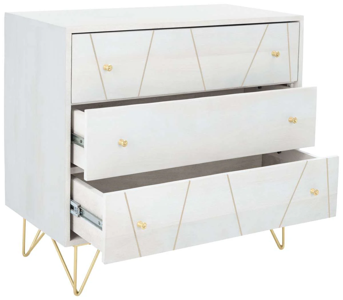Safavieh Marigold 3 Drawer Chest - White Wash and Brass - Image 3