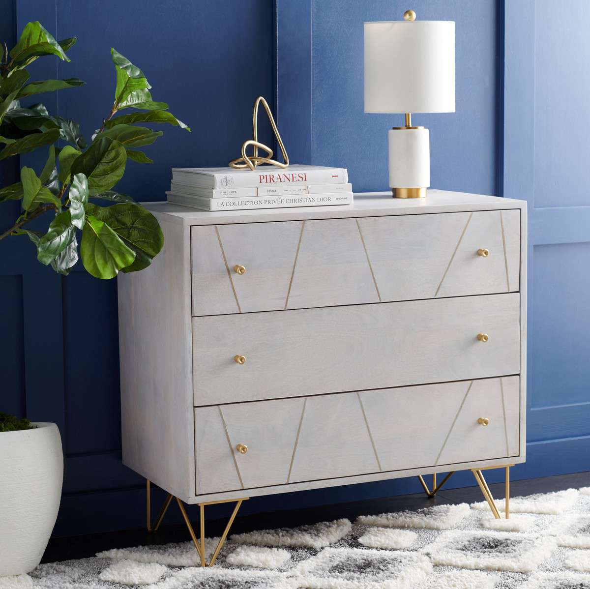 Safavieh Marigold 3 Drawer Chest - White Wash and Brass - Image 4