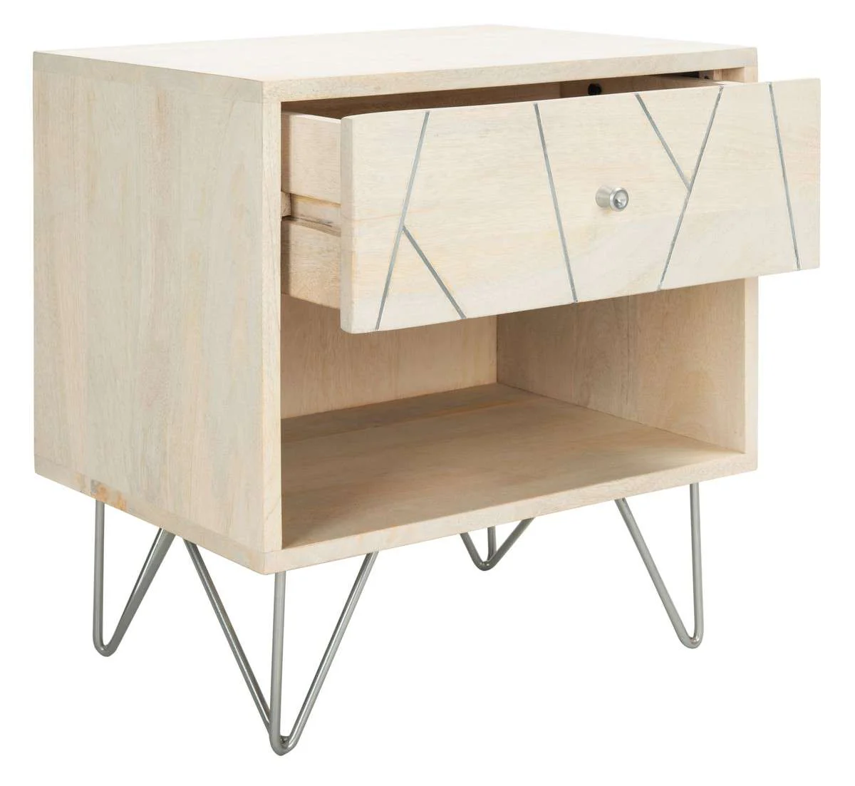 Safavieh Marigold Nightstand - White Wash With Silver - Image 3