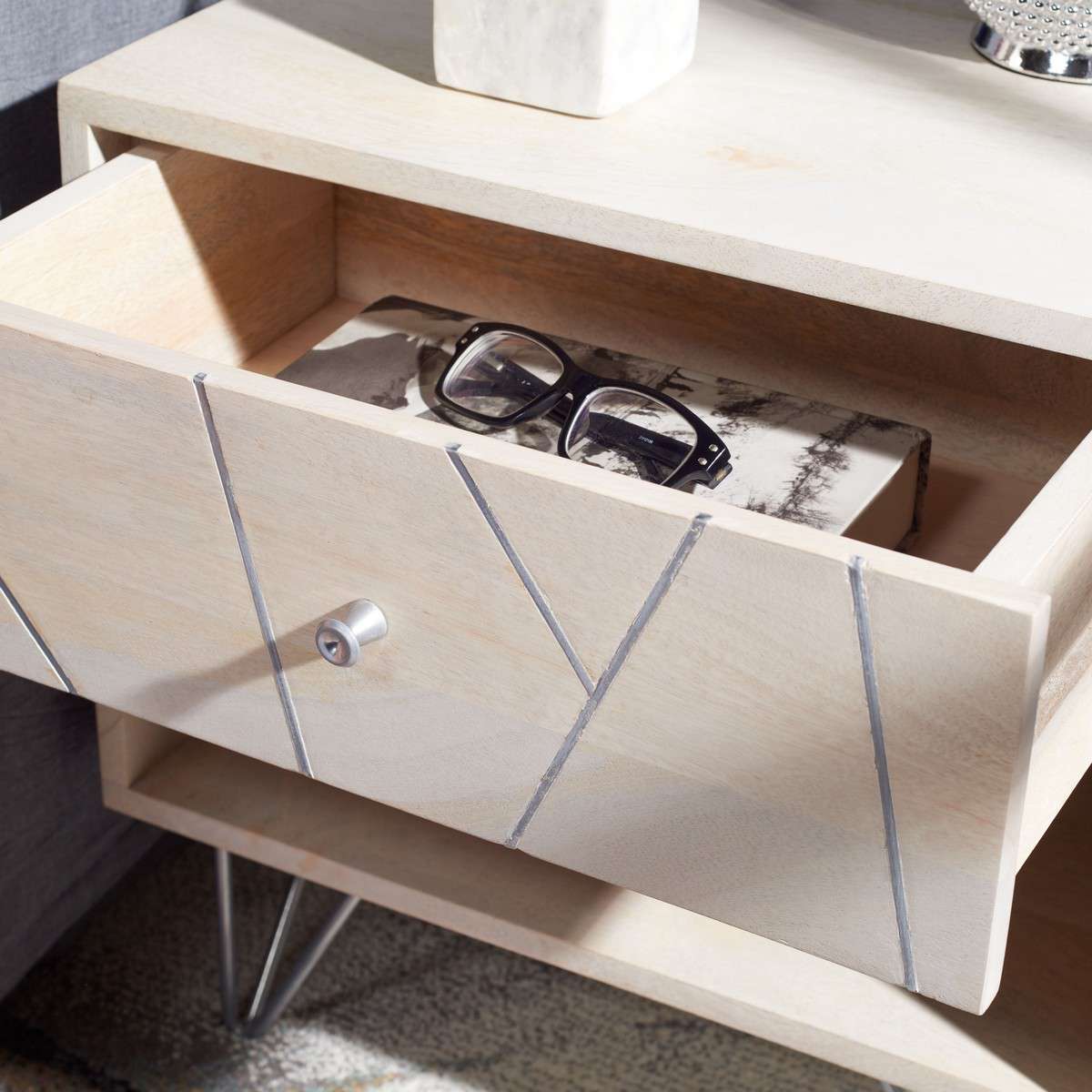 Safavieh Marigold Nightstand - White Wash With Silver - Image 4