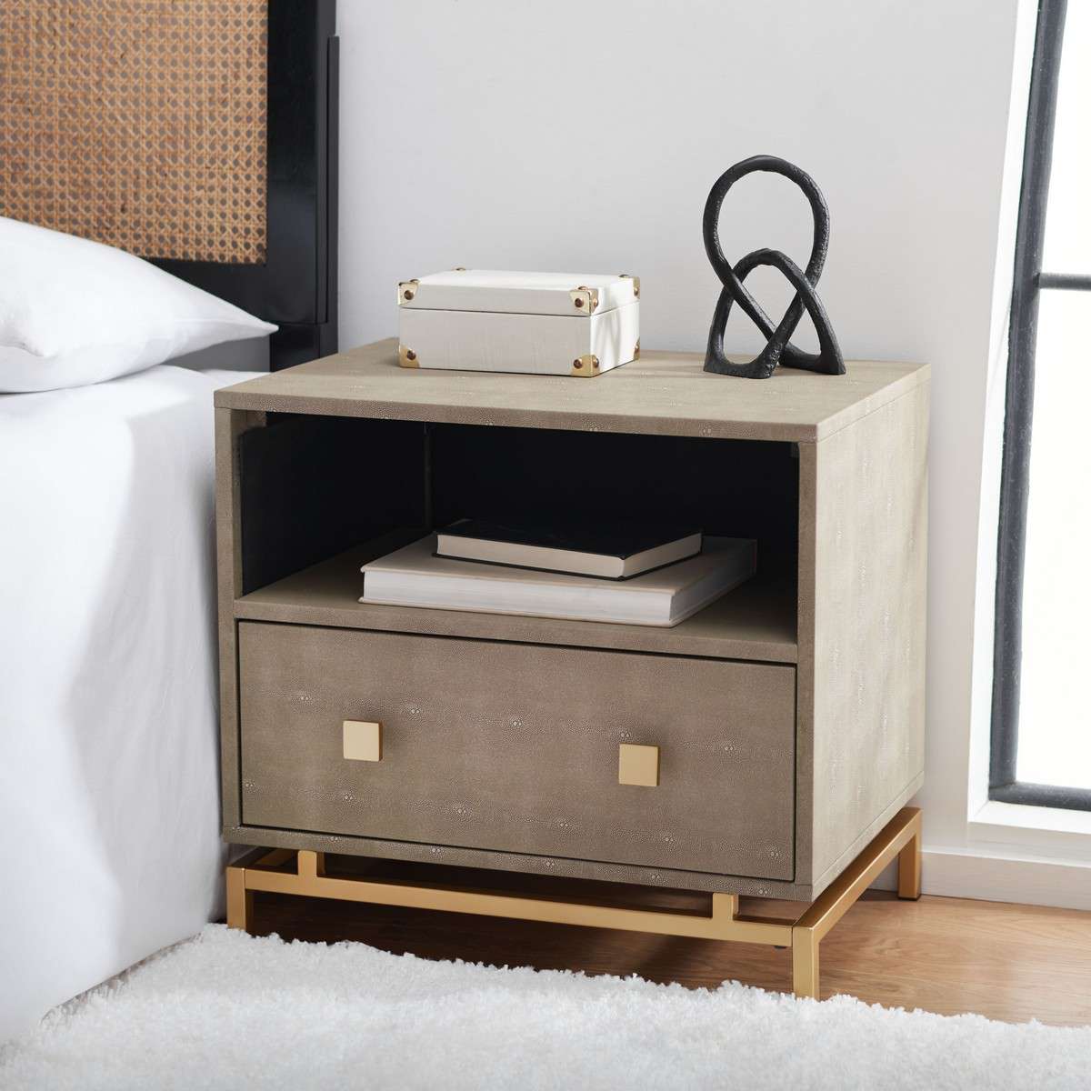 Safavieh Meilana 1 Shelf 1 Drawer Nightstand - Light Taupe - Image 4