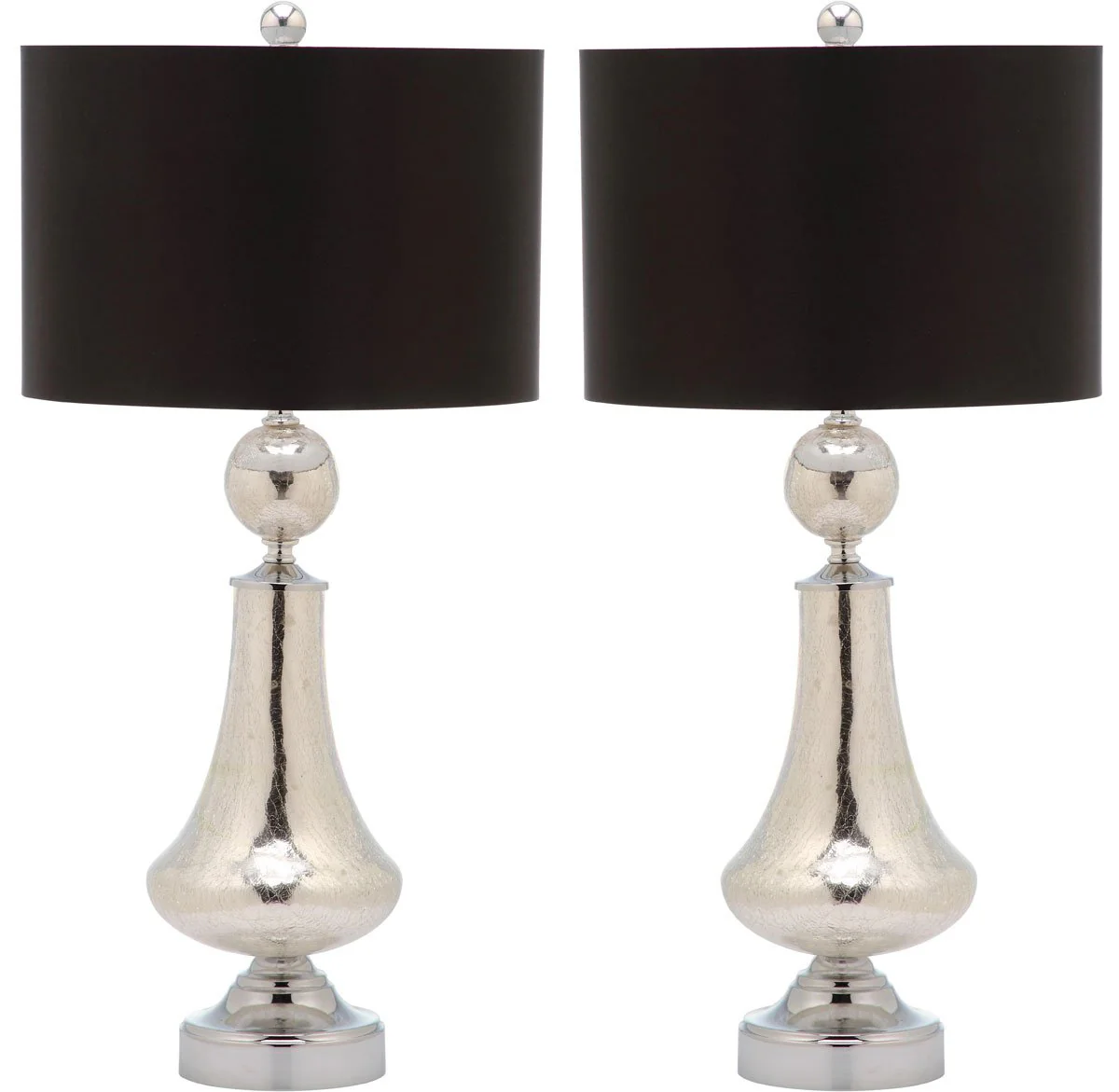 Safavieh Mercury 25.5-Inch H Crackle Glass Table Lamp/Black Satin Shade Set Of 2 - Ivory - Image 2