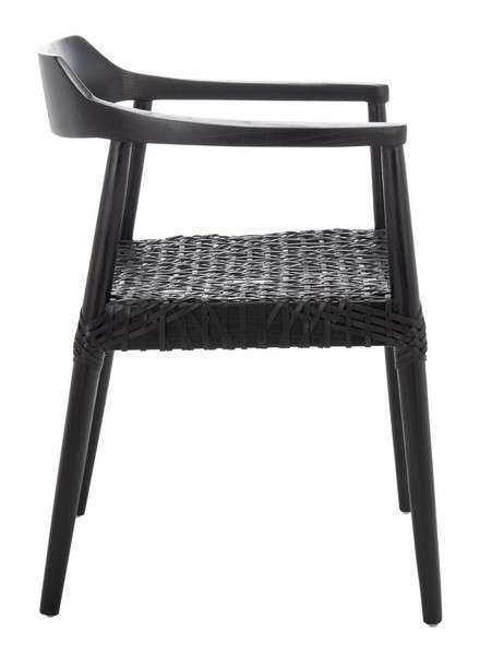Safavieh Munro Leather Woven Accent Chair - Black (Sungkai Wood Frame) - Image 2