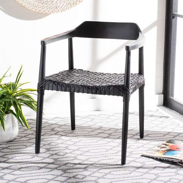 Safavieh Munro Leather Woven Accent Chair - Black (Sungkai Wood Frame) - Image 4