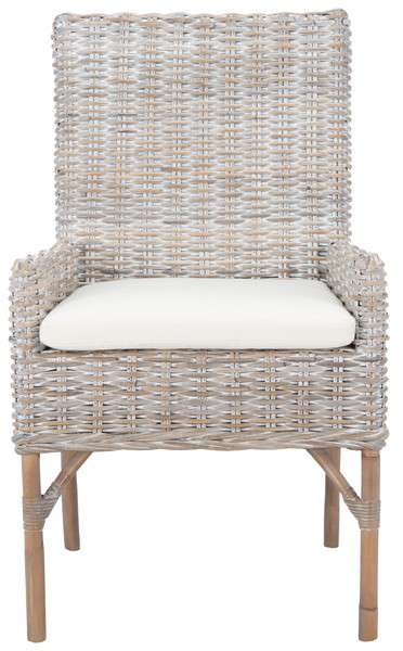 Safavieh Nancy Rattan Accent Chair W/ Cushion - Gray White Wash - Image 2