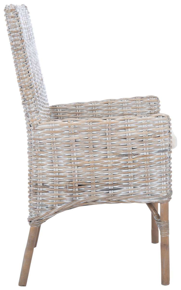 Safavieh Nancy Rattan Accent Chair W/ Cushion - Gray White Wash - Image 3