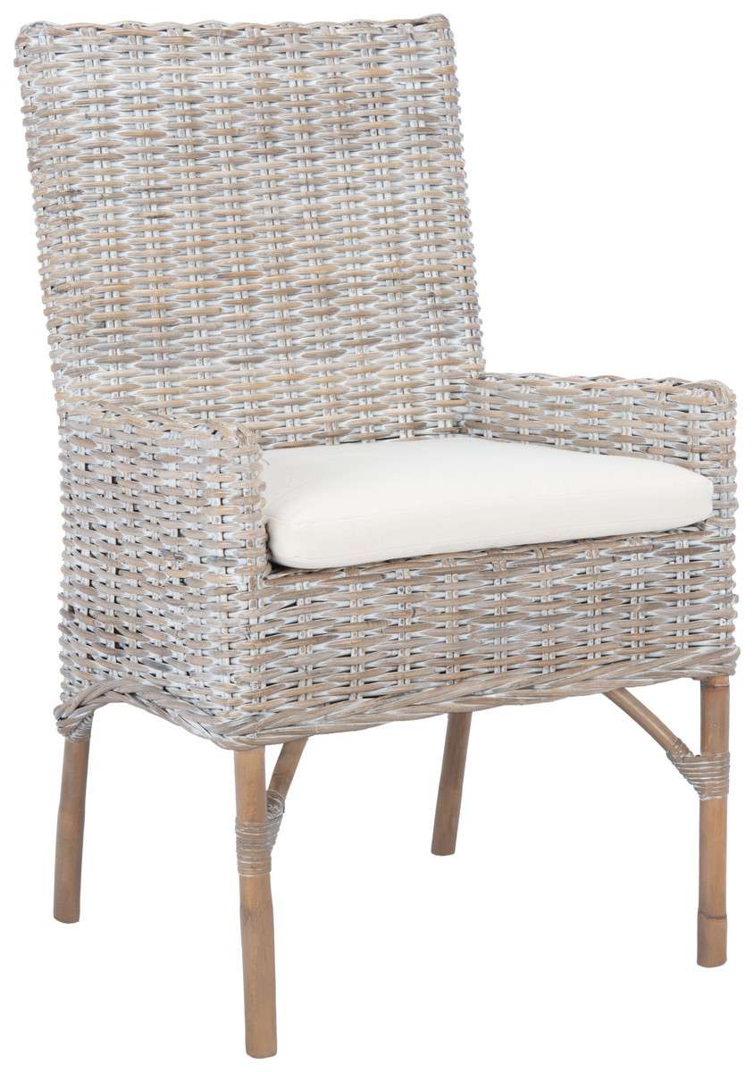 Safavieh Nancy Rattan Accent Chair W/ Cushion - Gray White Wash - Image 4