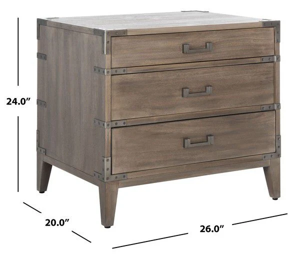Safavieh Nisha 3 Drawer Wood Nightstand - Light Brown - Image 3