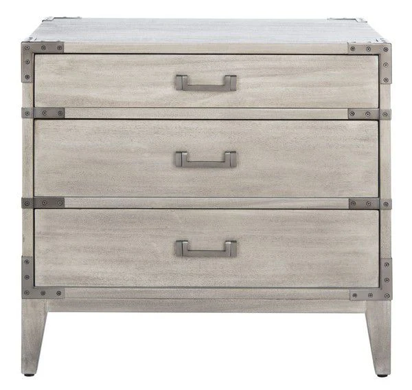 Safavieh Nisha 3 Drawer Wood Nightstand - Light Gray - Image 2