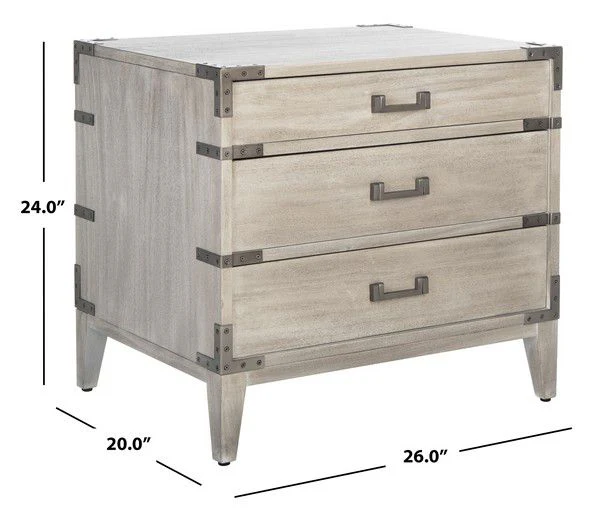 Safavieh Nisha 3 Drawer Wood Nightstand - Light Gray - Image 3