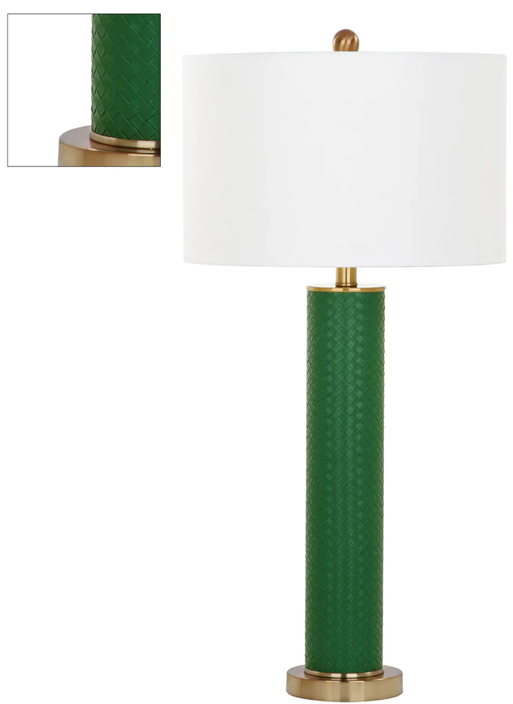 Safavieh Ollie 31.5-Inch H Faux Woven Leather Table Lamp Set Of 2 - Dark Green - Image 3