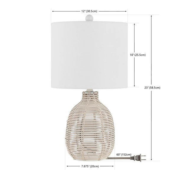 Safavieh Oroya, 23 Inch, White, Rattan Table Lamp - White - Image 3