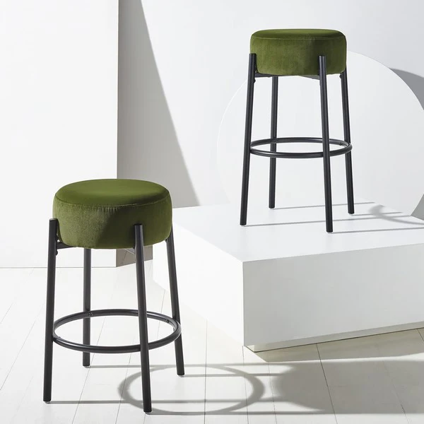 Safavieh Paisleigh Metal Leg Barstool - Forest Green - Image 2