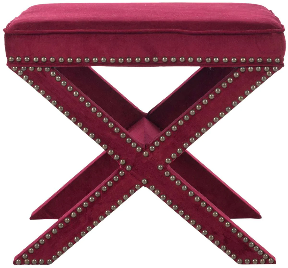 Safavieh Palmer Ottoman - Brass Nail Heads - Red Velvet - Image 2