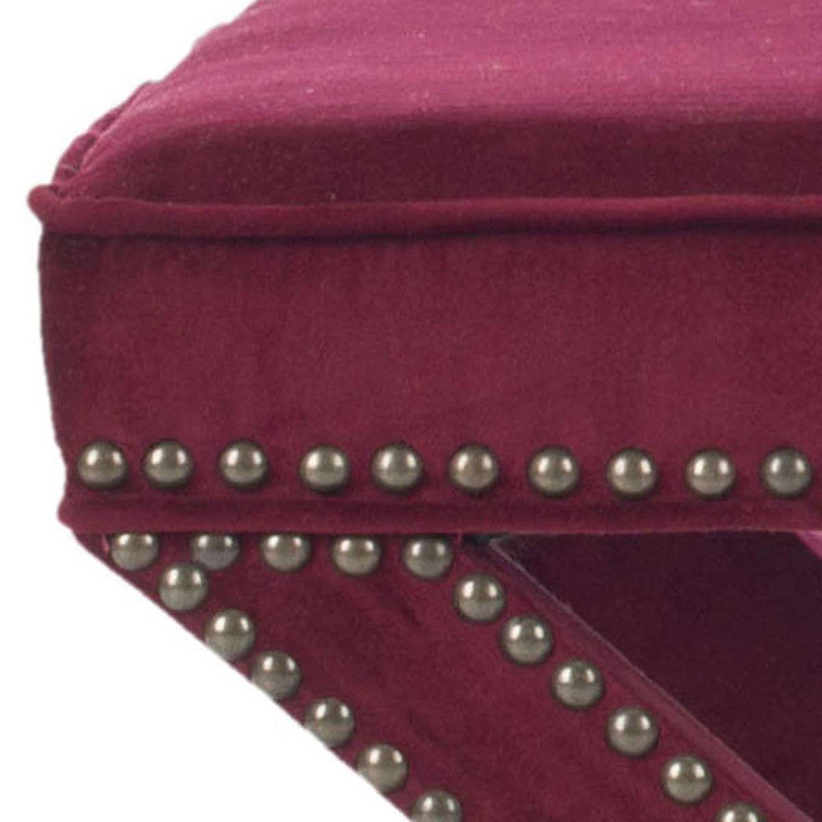 Safavieh Palmer Ottoman - Brass Nail Heads - Red Velvet - Image 3