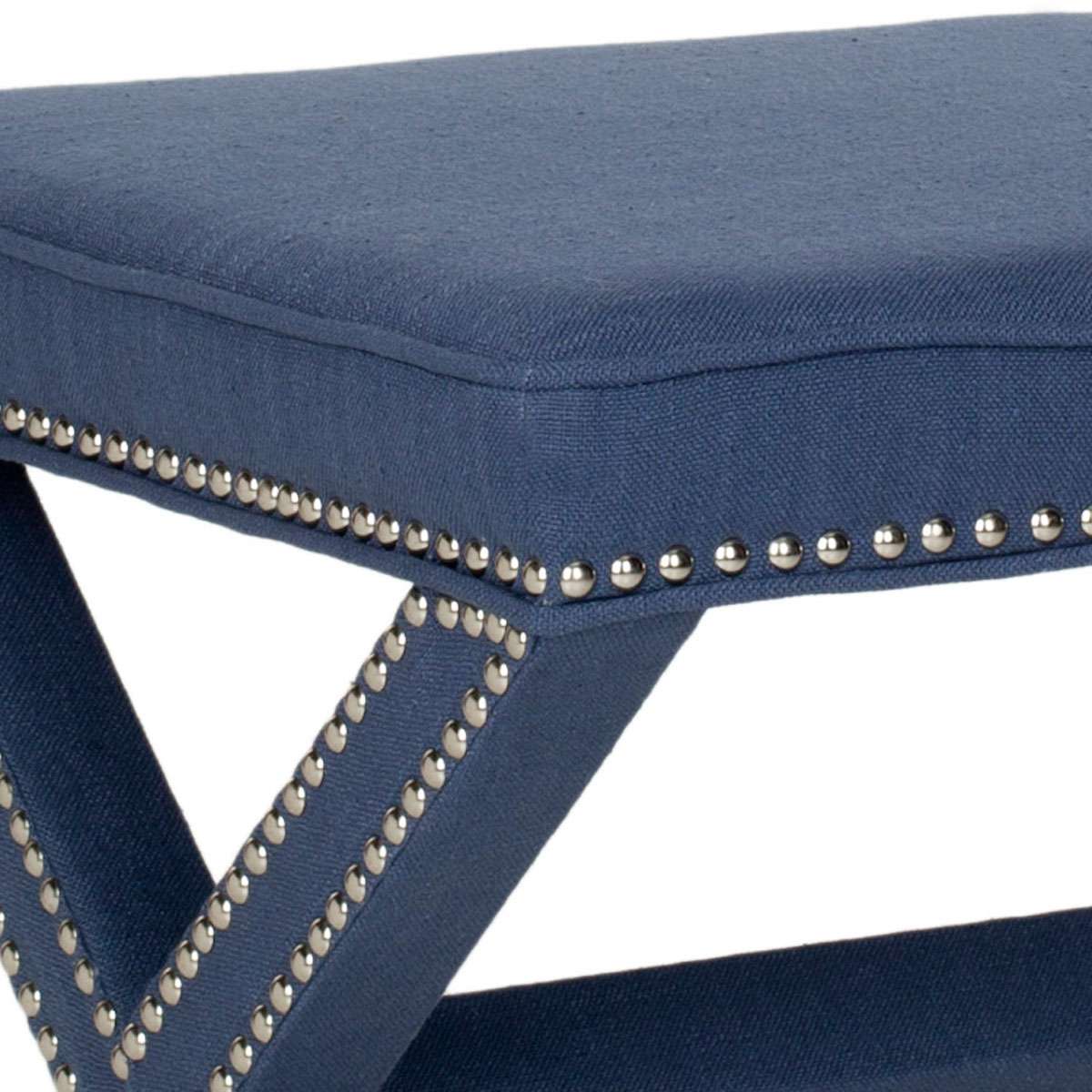 Safavieh Palmer Ottoman - Silver Nail Heads - Navy - Image 2