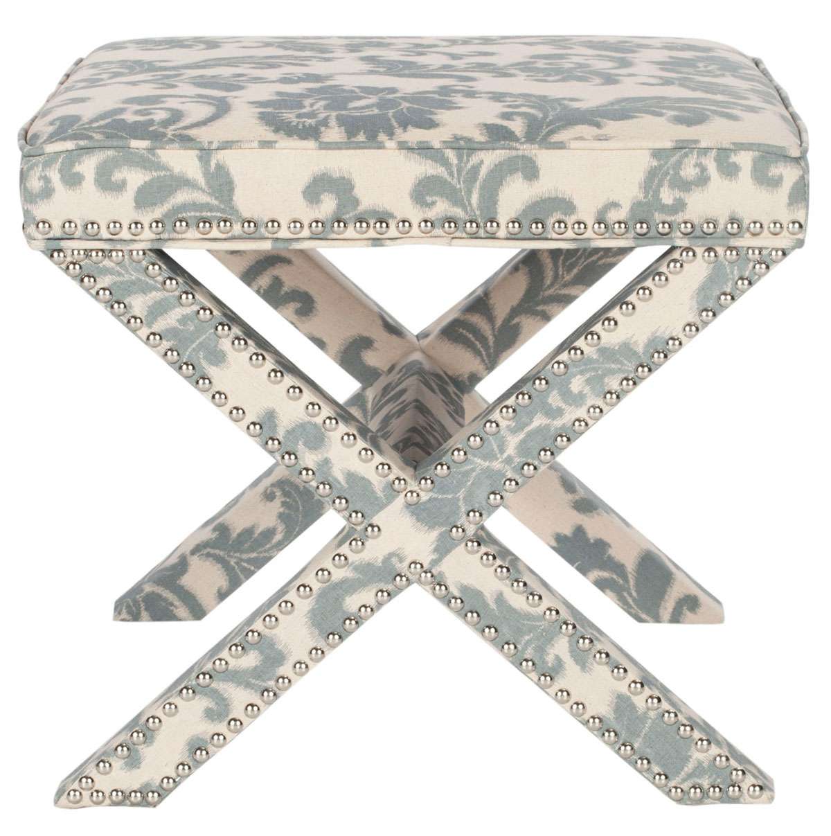 Safavieh Palmer Ottoman - Silver Nail Heads - Slate - Image 2