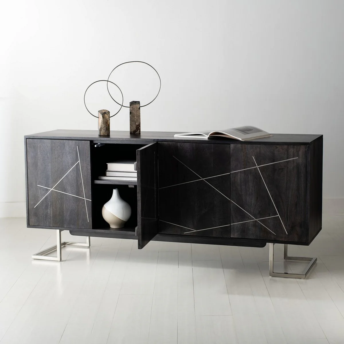 Safavieh Penn Geometric 4 Door Sideboar - Black - Image 5