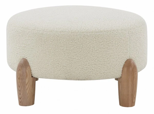 Safavieh Perez Scandinavian Rd Ottoman - Ivory - Image 2