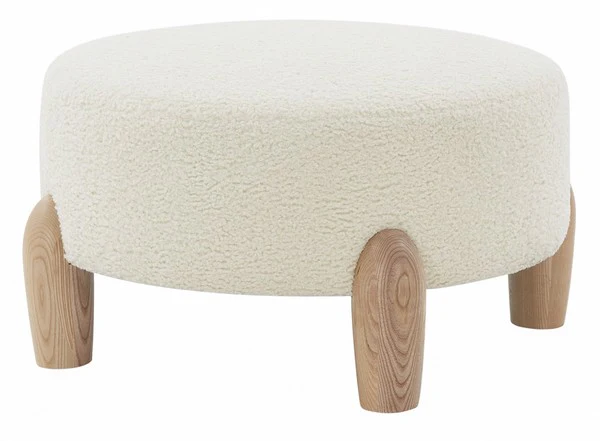 Safavieh Perez Scandinavian Rd Ottoman - Ivory - Image 4