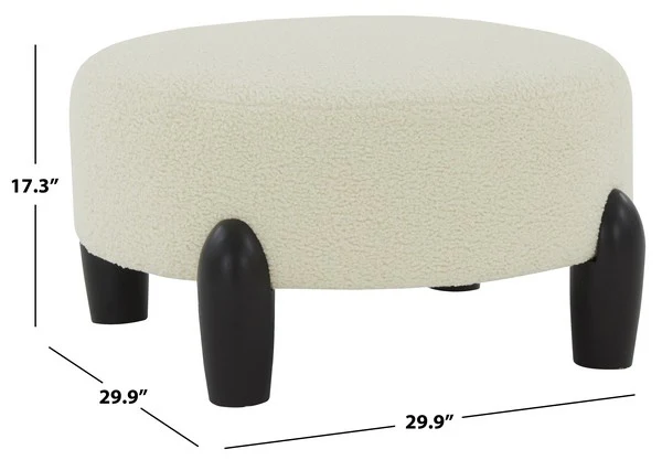 Safavieh Perez Scandinavian Rd Ottoman - Ivory - Image 3