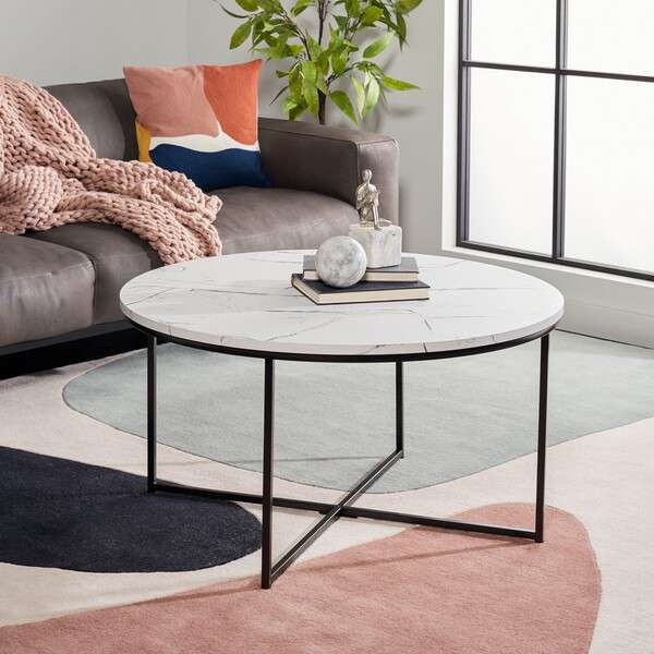 Safavieh Pia Marble Coffee Table - White Faux Marble Top - Image 4