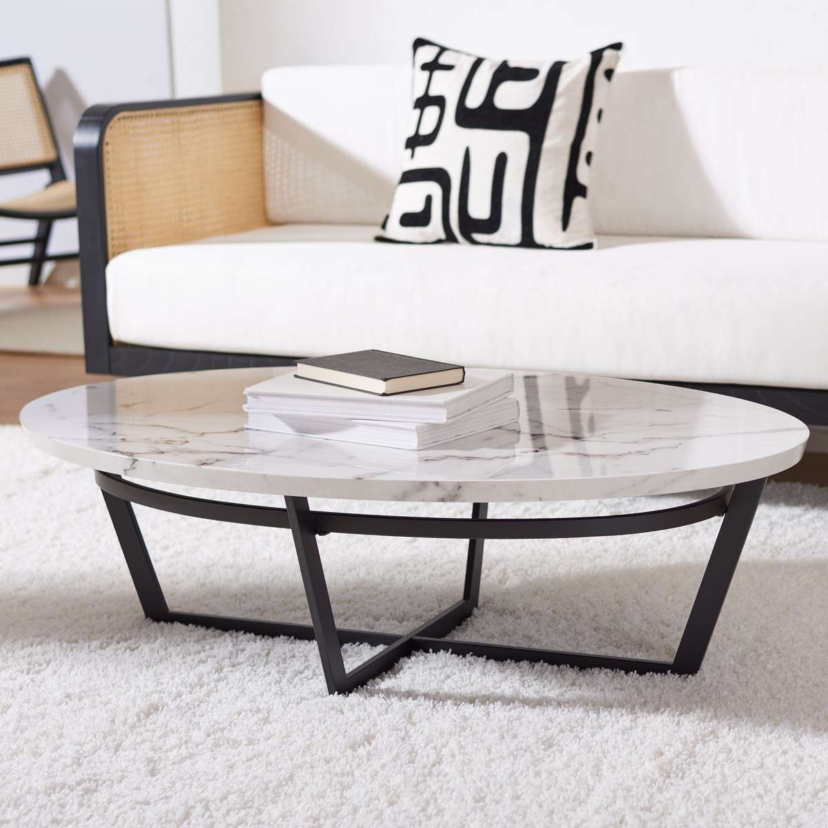 Safavieh Placido Oval Coffee Table - White Marble - Image 4