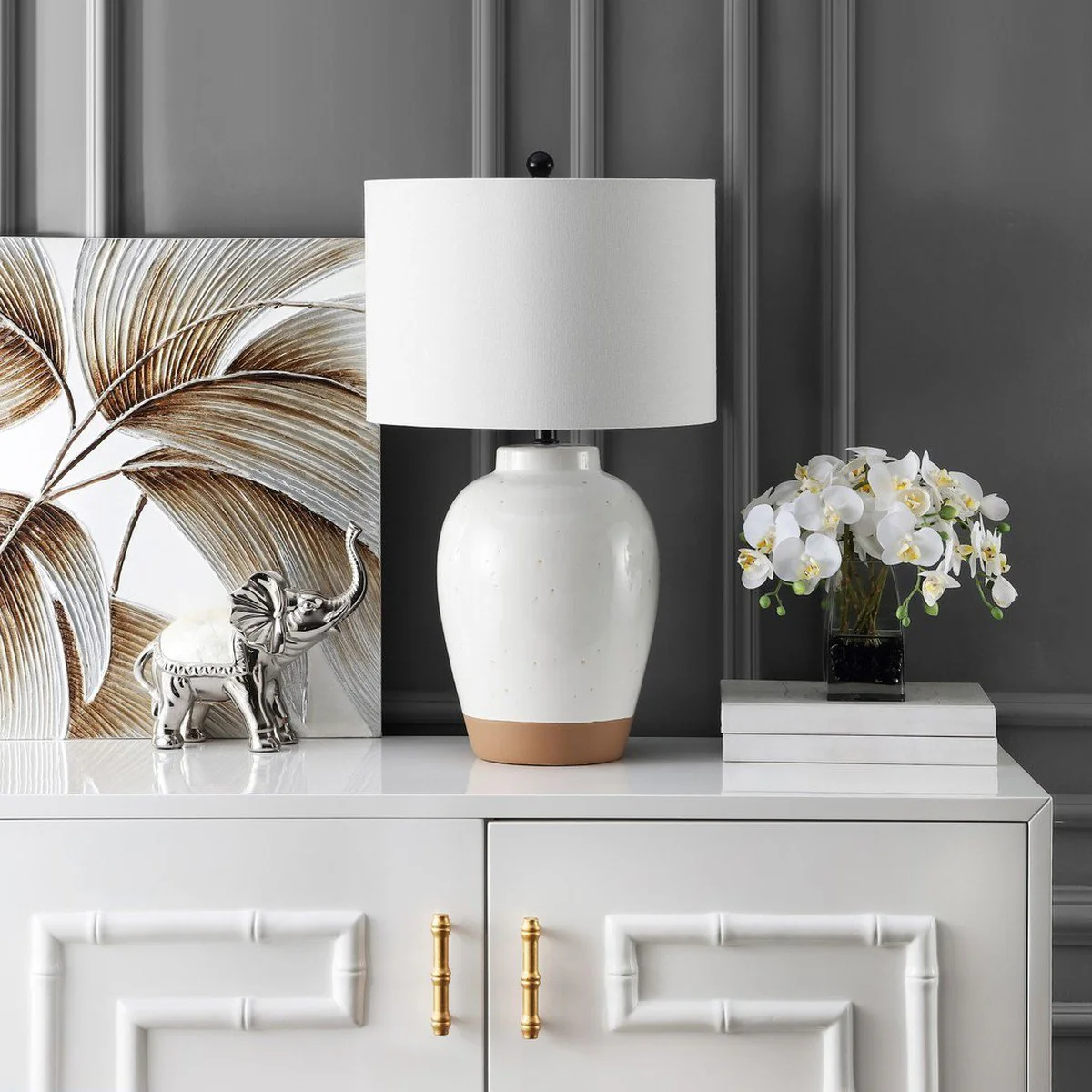 Safavieh Portcia Table Lamp - Speckled Ivory Glaze With Bottom Clay Color - Image 3
